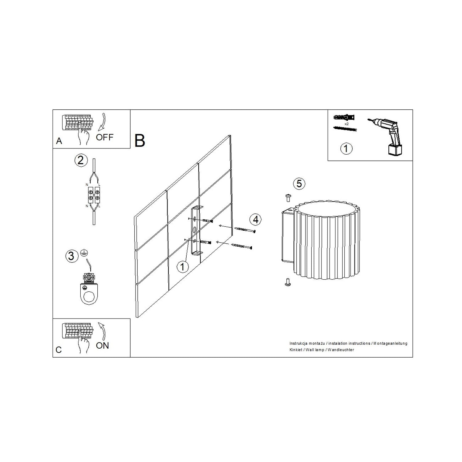 Olive Green Square Up Down Wall Light technical view and dimensions reference