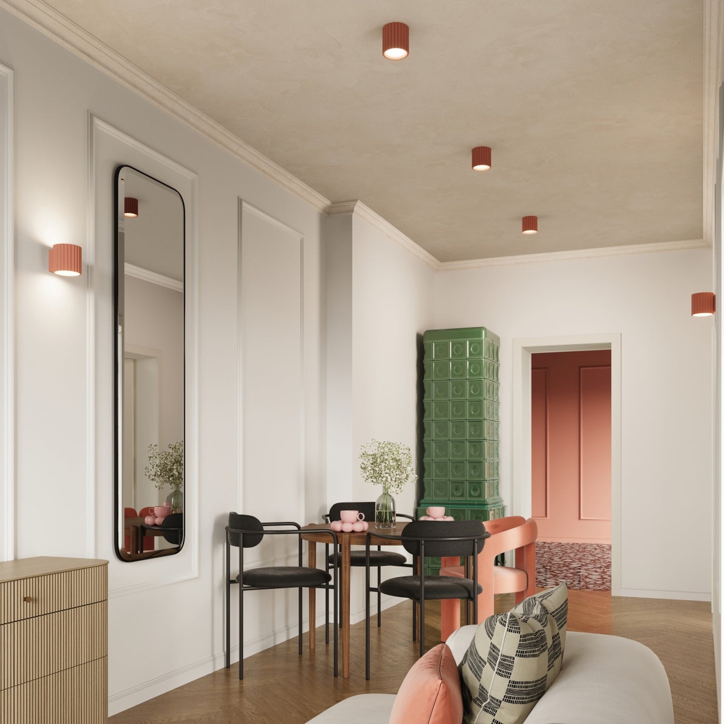 Olive Green Square Up Down Wall Light technical view and dimensions reference