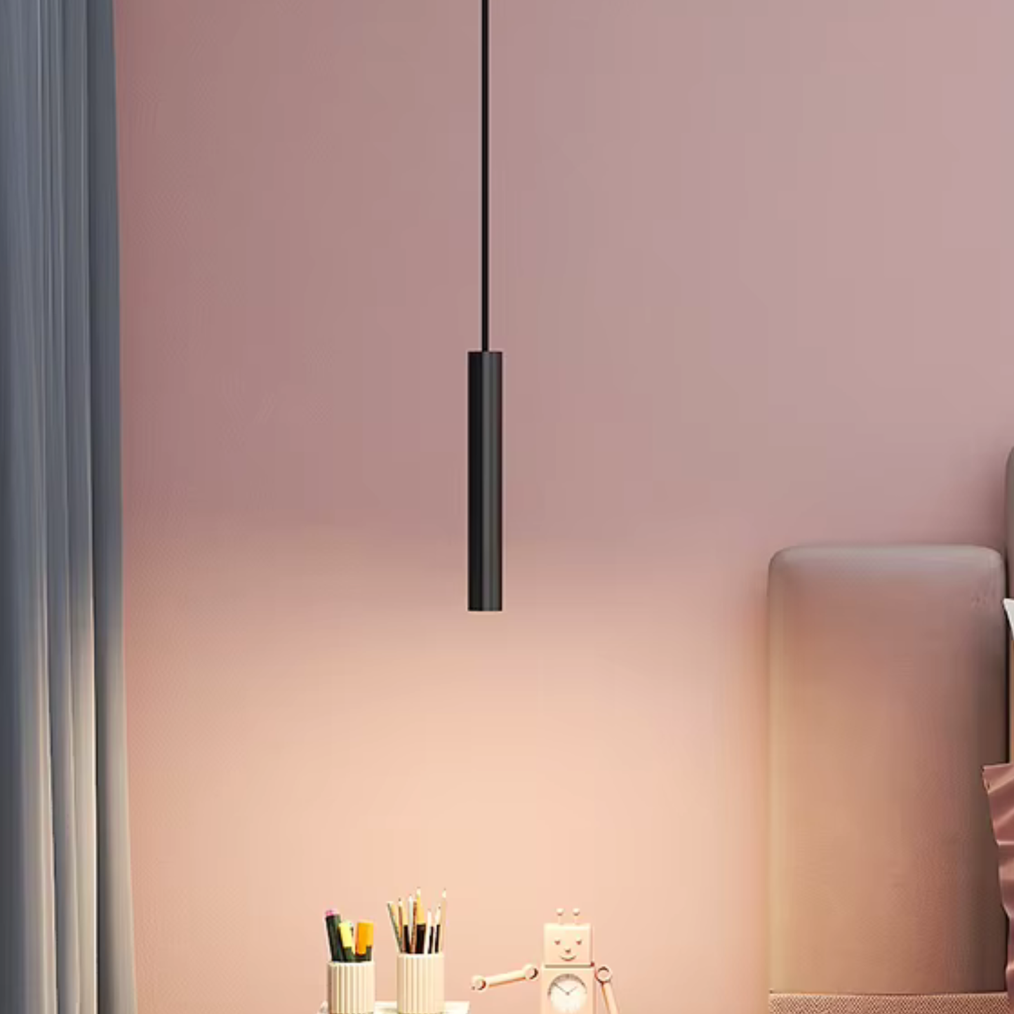 Light-on Single Head-3W Trip Black Pendant Ceiling Light for Kitchen, Dining Room,  Living Room,  Bathroom and Bedroom hanging on both sides of the bed