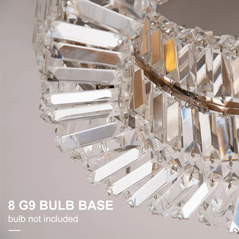 Crystal flush mount chandelier featuring 8 G9 bulb bases