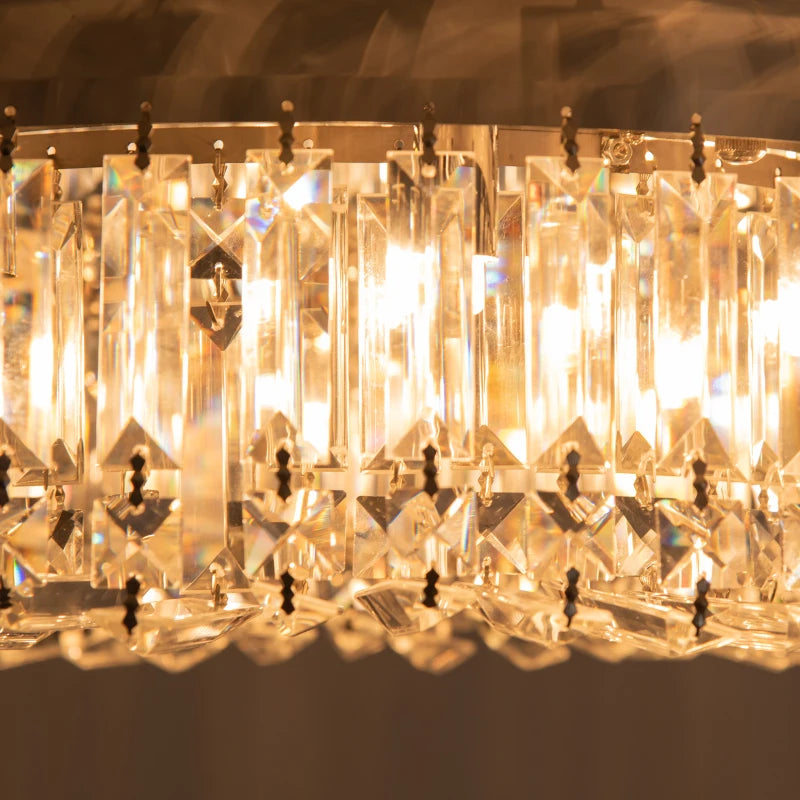 Close-up view of the crystal flush chandelier