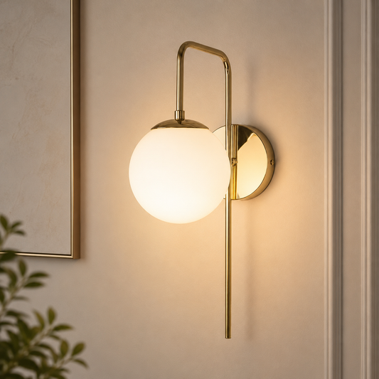 Opal Globe Bedside Wall Light front view showing complete design, finish and proportions