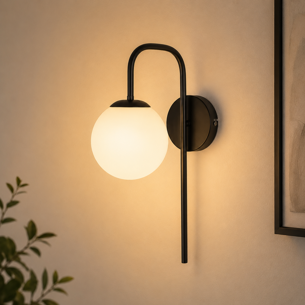 Opal Globe Bedside Wall Light front view showing complete design, finish and proportions