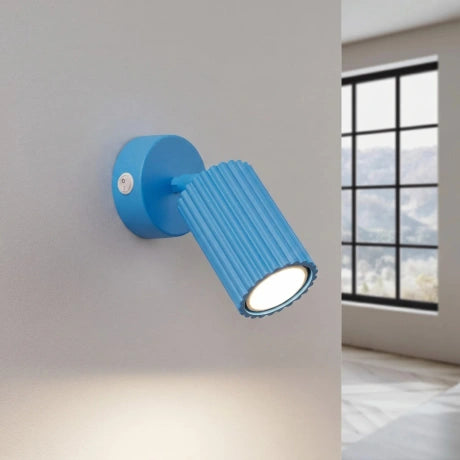 Fence Wall Light with Switch - Modern Ribbed Metal Bedside Lamp