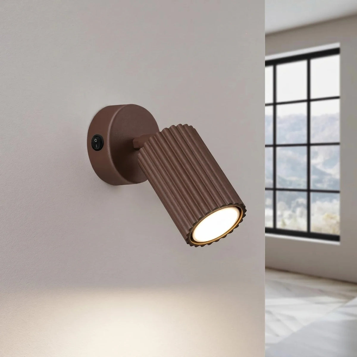Fence Wall Light with Switch - Modern Ribbed Metal Bedside Lamp