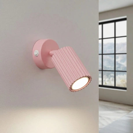 Fence Wall Light with Switch - Modern Ribbed Metal Bedside Lamp