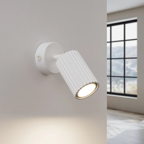 Fence Wall Light with Switch - Modern Ribbed Metal Bedside Lamp