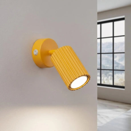 Fence Wall Light with Switch - Modern Ribbed Metal Bedside Lamp