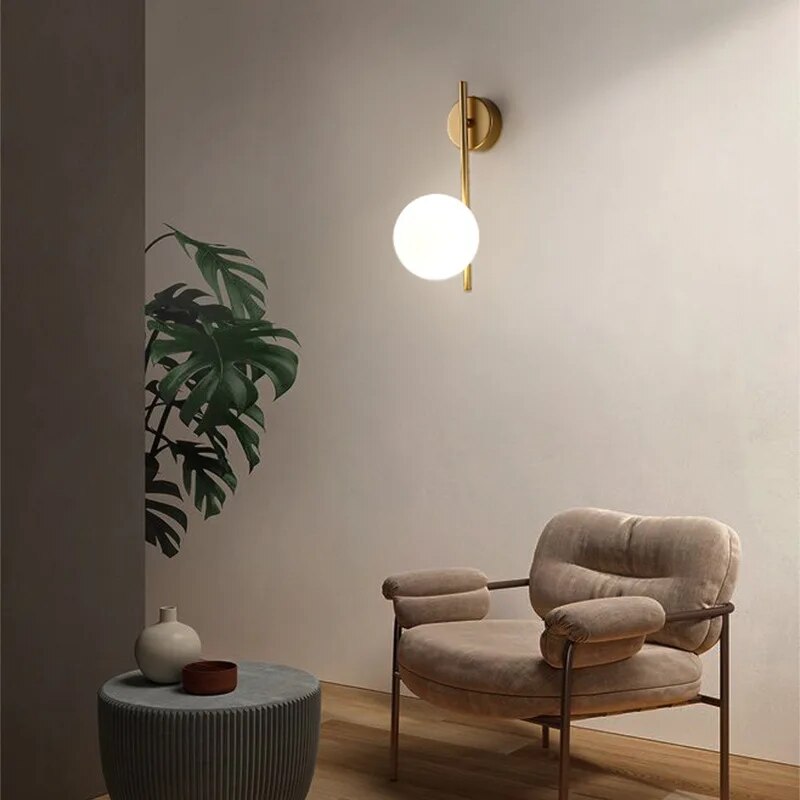 Light-on Glass Globe Gold Wall Lamp Light for Bathroom, Bedroom, Dining Room, Kitchen, and Living Room