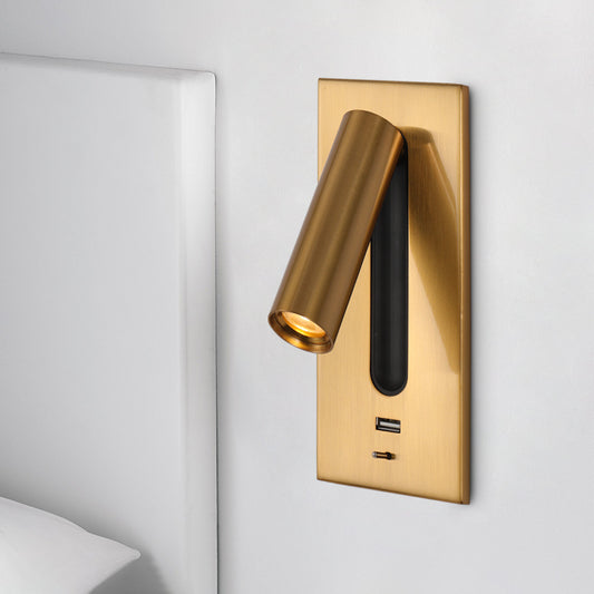 Light-on Golden Reading Wall Light with Switch and USB Charger placed aside to the Bedroom