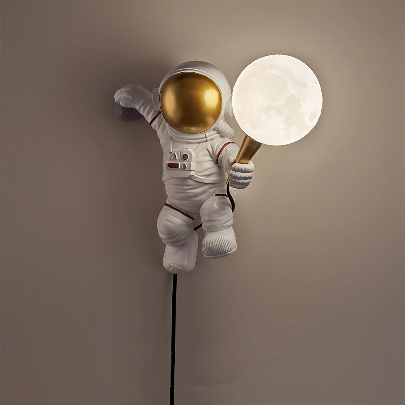 Light-on Charming Astronaut Nursery Wall Light for Living Room and Bedroom Placed on Dark Wall
