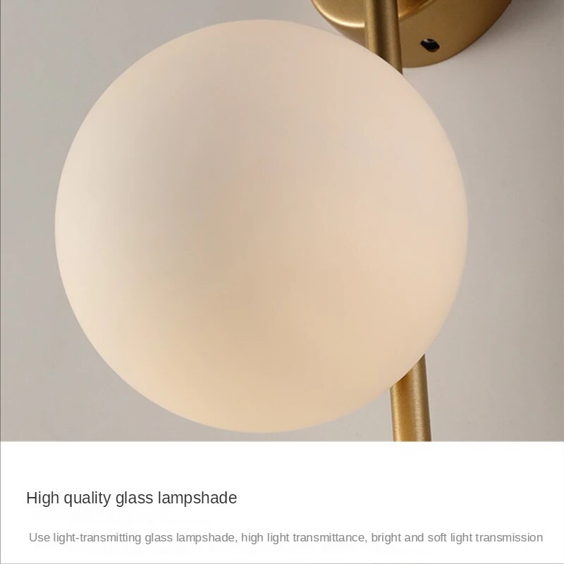 High Quality Glass Globe Gold Wall Lamp Light for Bathroom, Bedroom, Dining Room, Kitchen, and Living Room