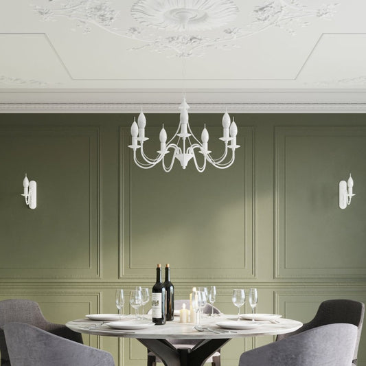 Close-up of White Maubati Chandelier Ceiling Light with Black Finish for Dining Room, Hallway, and Living Room