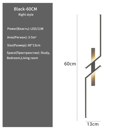 Light-on Black-60cm Creative Strip Led Wall Lamp for Kitchen, Living Room and Bedroom placed on the gray wall