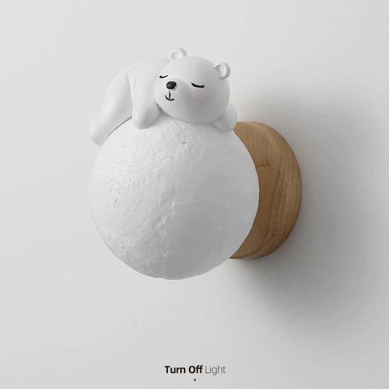 Wooden nursery wall light with bear