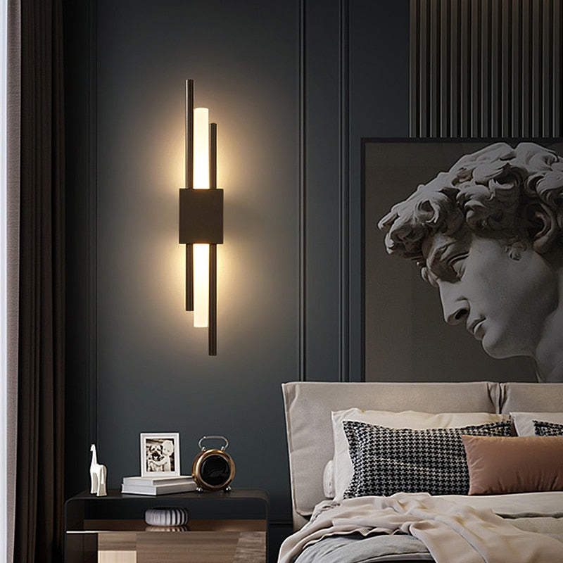 Black Left Emporium LED Glass Wall Lamp for Kitchen, Dining Room, Living Room, and Bedroom placed near the bed