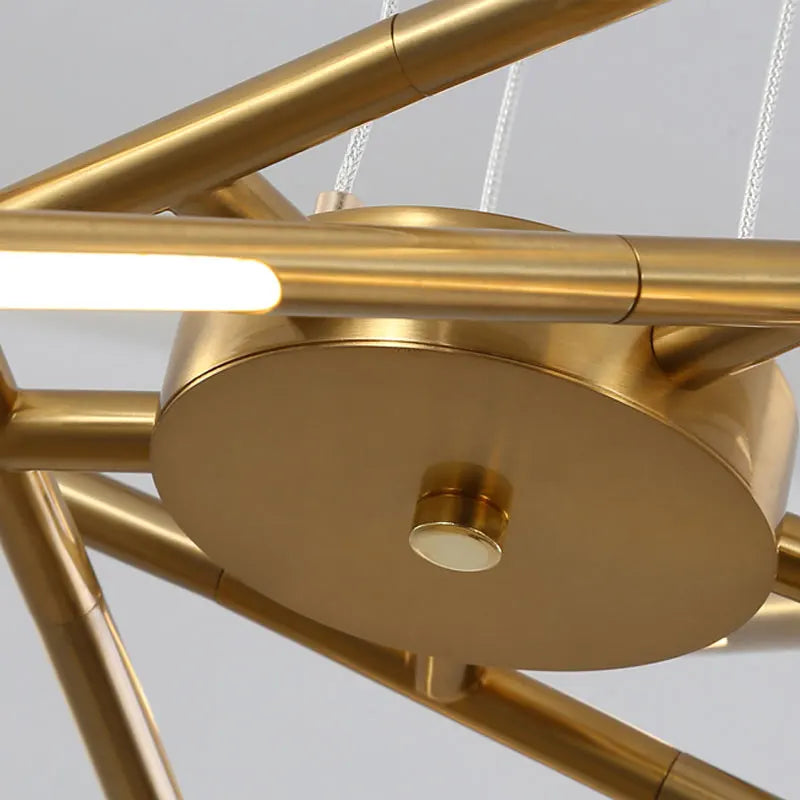 Golden Chrome Tube Chandelier Ceiling Light Round Holder for Dinning Room, Hallway and Living Room