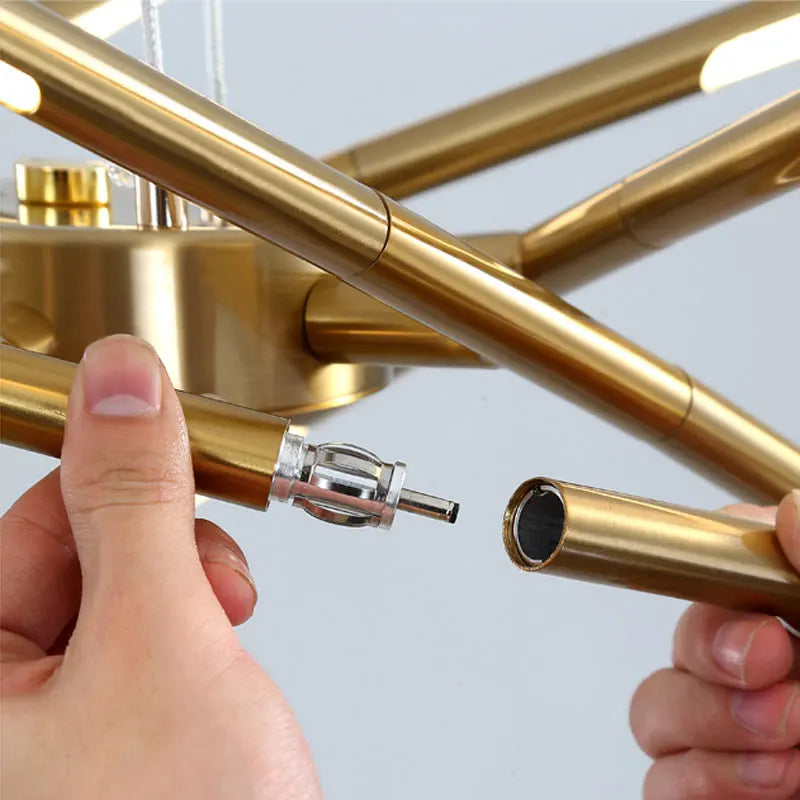 Golden Chrome Tube Chandelier Ceiling Light Fixing for Dinning Room, Hallway and Living Room