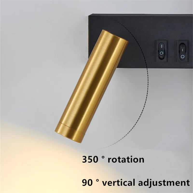 Rotating reading light for bedside and bedroom with switche