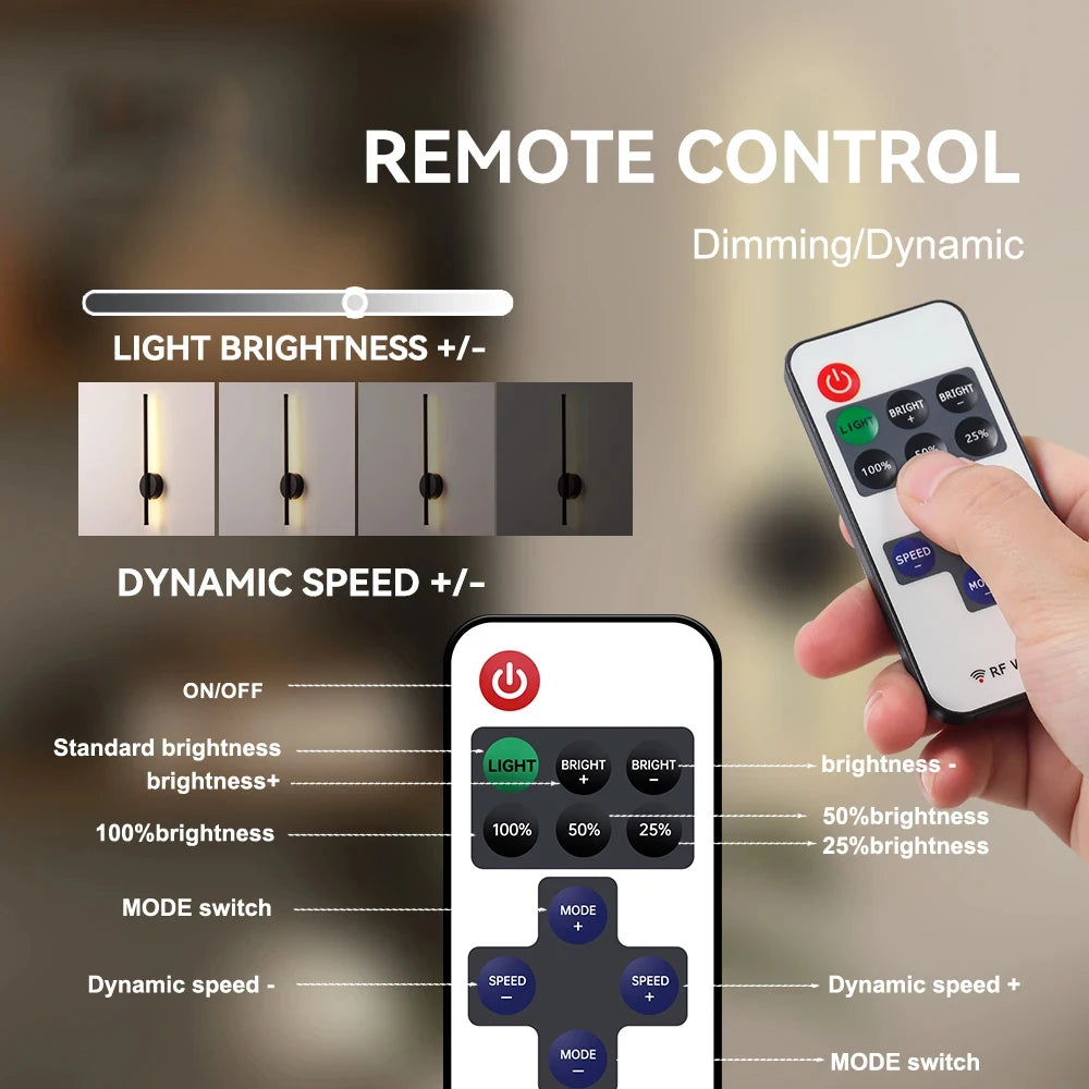 dimmable remote controlled rechargeable wall light