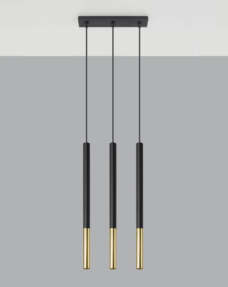 Trip Triple Gold Pendant Chandelier Ceiling Light for Kitchen, Living Room, Dining Room and Bedroom infront of the gray wall