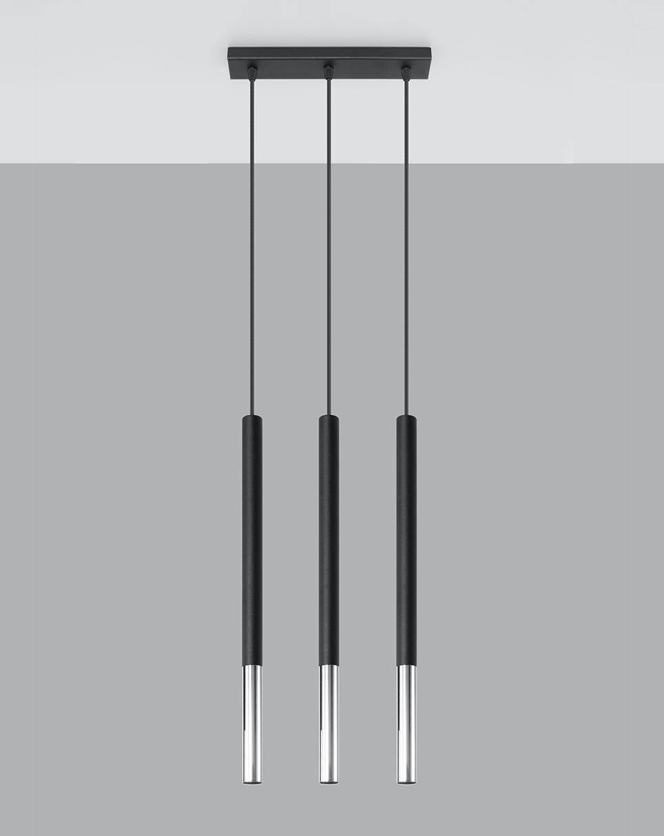 Trip Triple Chrome Pendant Chandelier Ceiling Light for Kitchen, Living Room, Dining Room and Bedroom infront of the gray wall