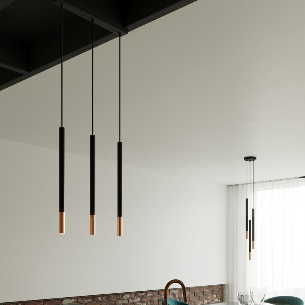 Sidewise view of Trip Triple Copper Pendant Chandelier Ceiling Light for Kitchen, Living Room, Dining Room and Bedroom
