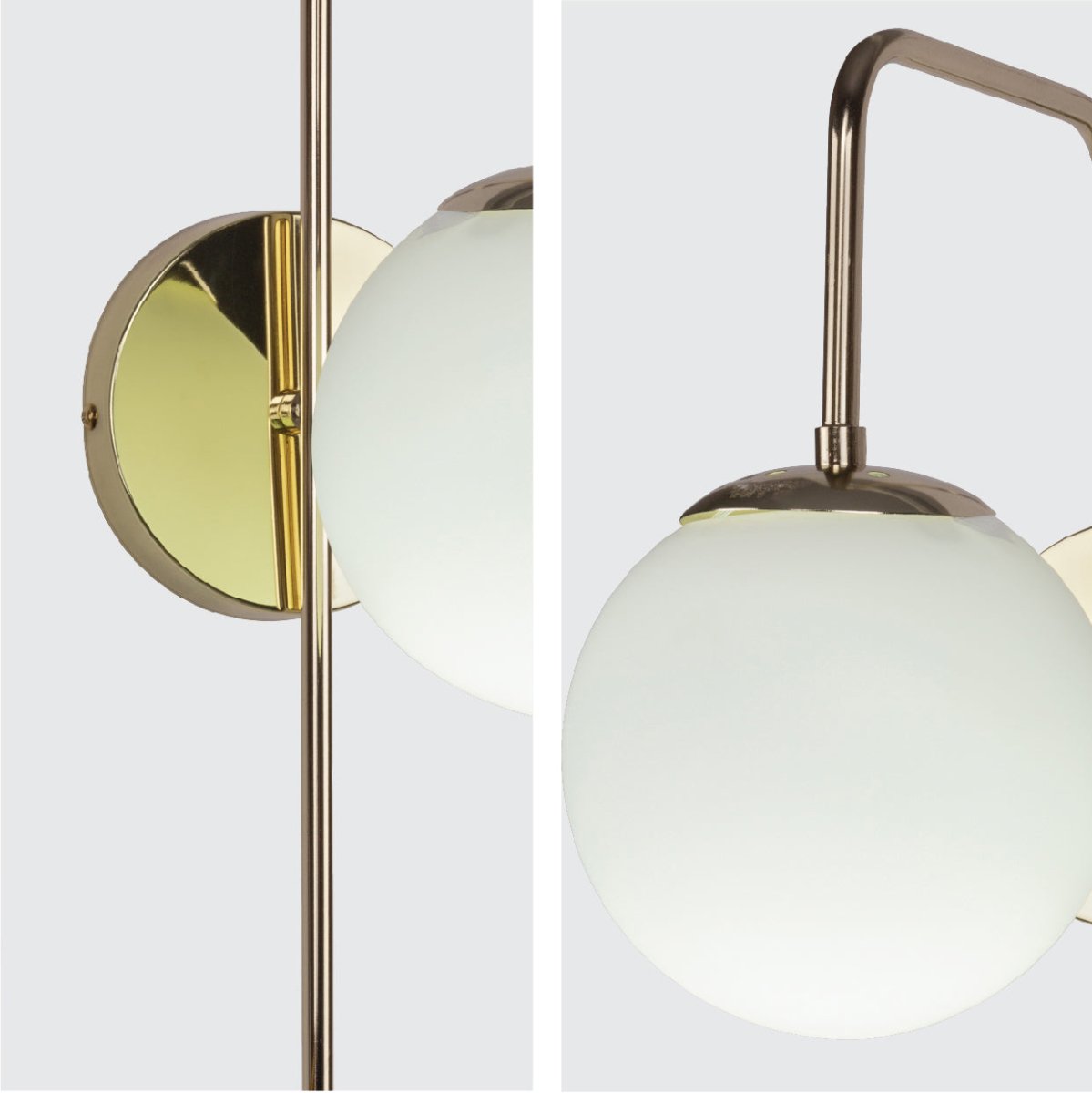 Close up detail of Opal Globe Bedside Wall Light showing premium finish, material texture and bulb fitting