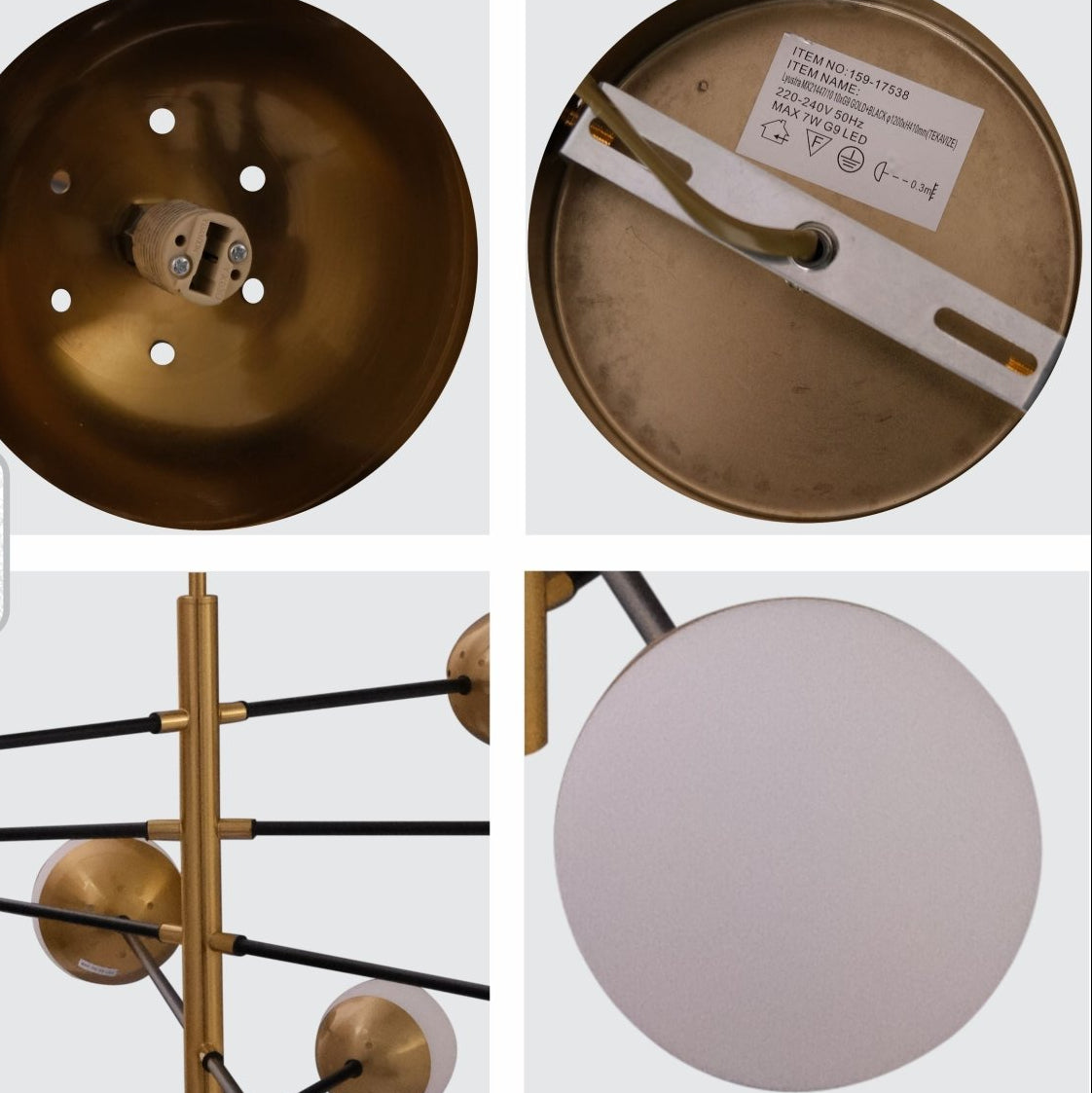 Close up detail of gold 10 Opal Globe Nordic Chandelier showing premium finish, material texture and bulb fitting