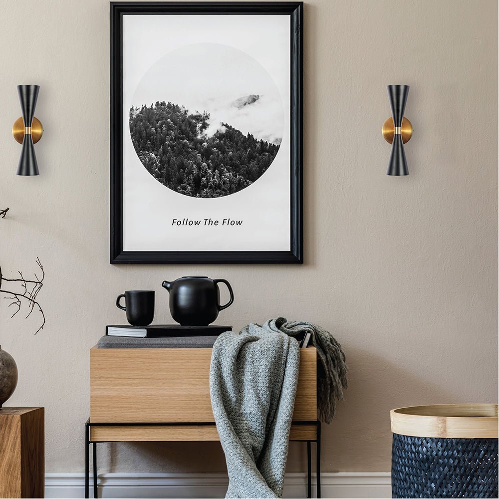 Black Twin Cone Up Down Wall Light product photograph showing design detail and finish