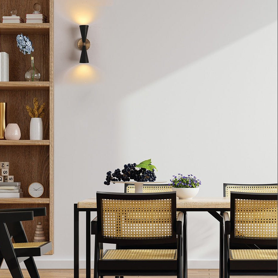 Black Twin Cone Up Down Wall Light product photograph showing design detail and finish