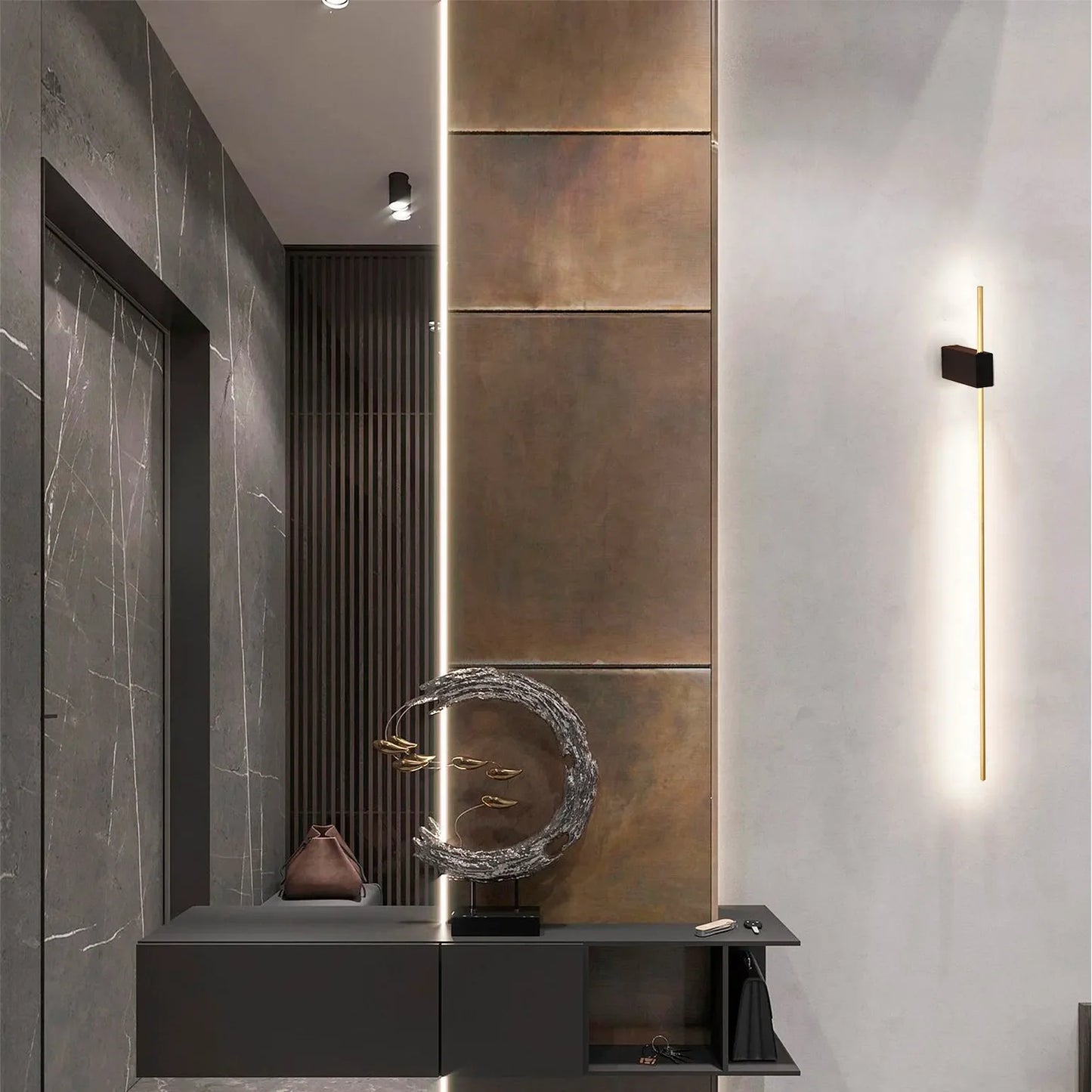 Black Aurora Linear LED Wall Light product photograph showing design detail and finish