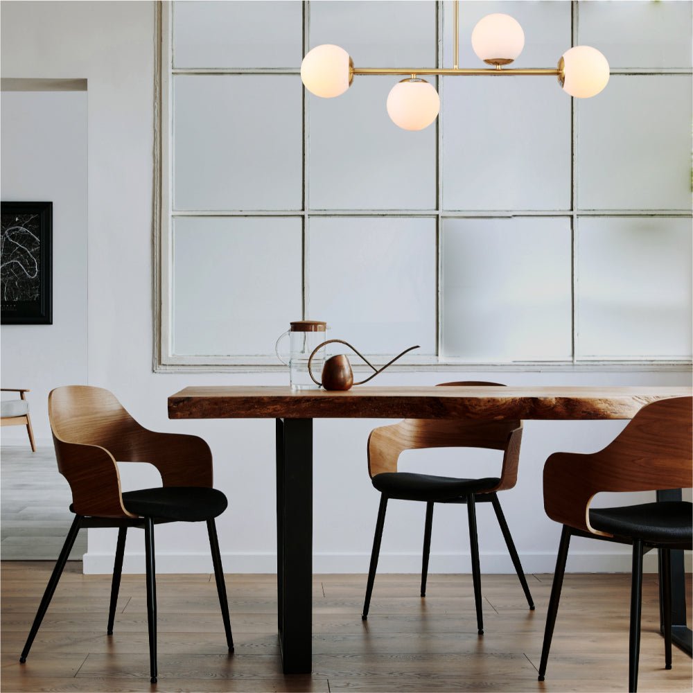 Gold 4 Opal Globe Cluster Ceiling Light installed in modern UK home interior with warm LED glow, contemporary lighting design
