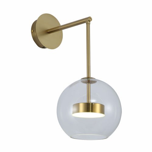 Gold Clear Globe L Arm Wall Light front view showing complete design, finish and proportions