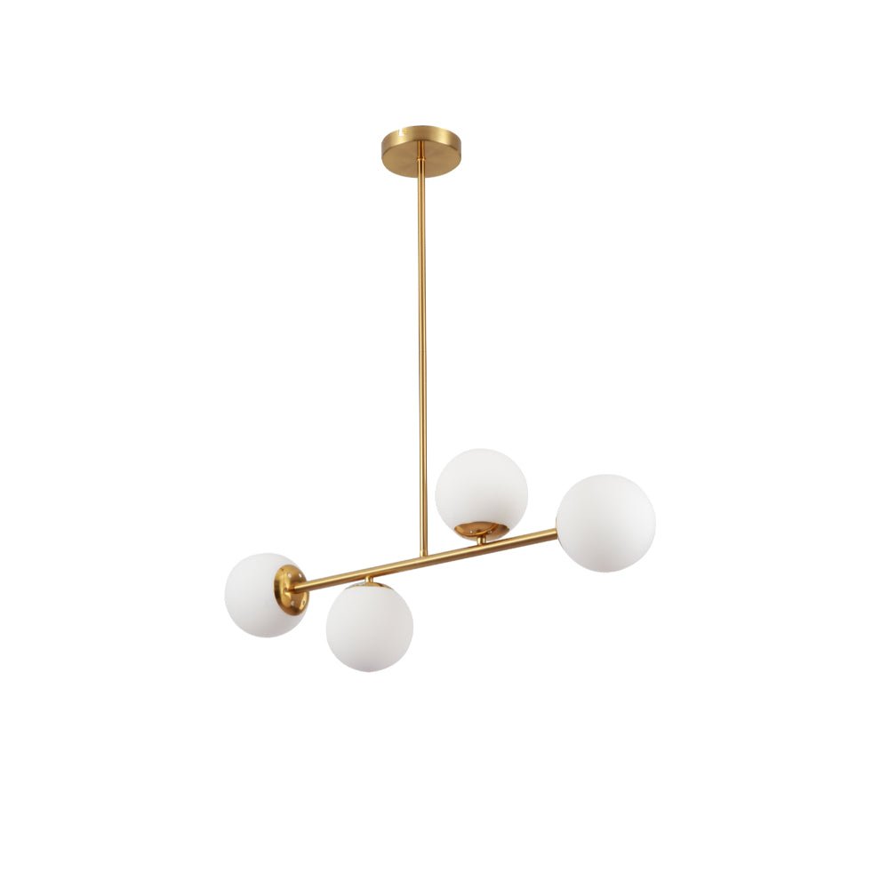 Gold 4 Opal Globe Cluster Ceiling Light front view showing complete design, finish and proportions