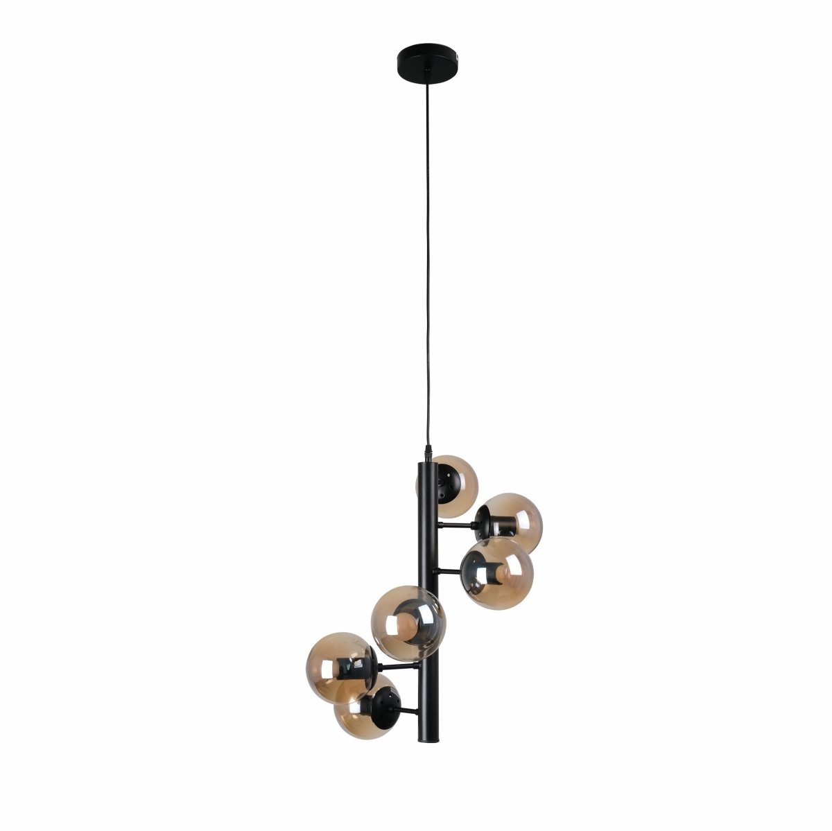 Black Spiral 6 Globe Sputnik Chandelier front view showing complete design, finish and proportions
