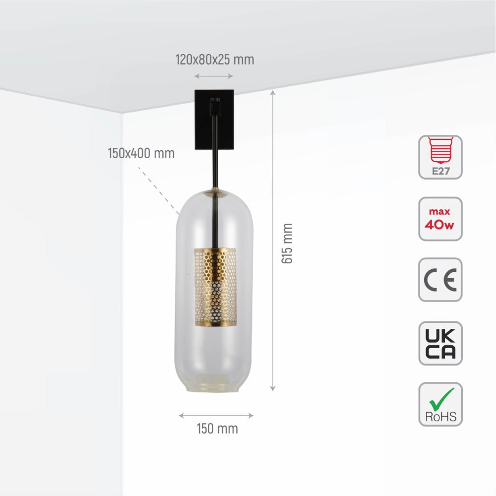Cylinder Cage Wall Light dimensions diagram with precise millimeter measurements and product specifications