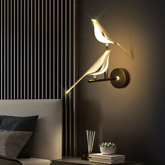 Double Chirpy Golden Bird Nursery Lighting Wall Lamp for Bedroom